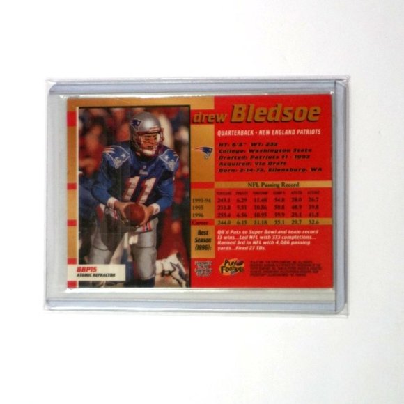 1997 Bowmans Best Preview DREW BLEDSOE Patriots Atomic Refractor SP #BBP15 - Picture 3 of 3